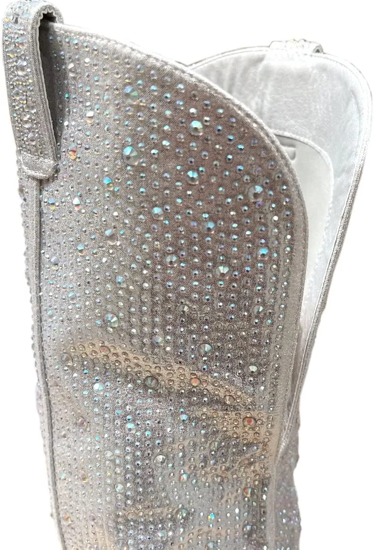 ABSOLEX Women Western Cowgirl Cowboy Pointed Toe Rhinestone Mid-Calf Over the Knee Boots