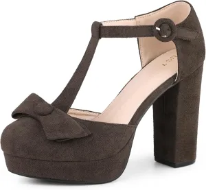 Allegra K Women's Mary Janes Platform Pumps Halloween Costumes Chunky Heels Dress Shoes