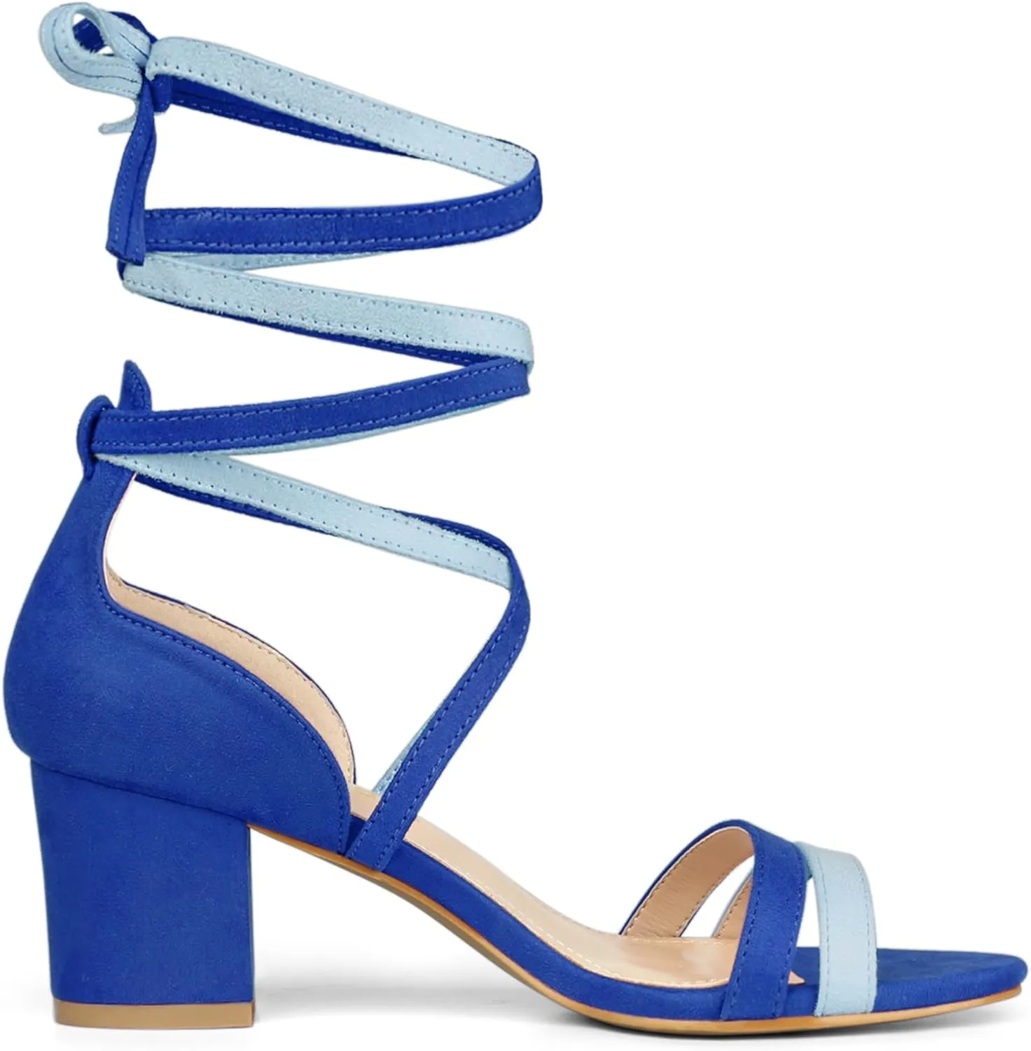 Allegra K Women's Open Toe Color Block Heel Lace Up Sandals