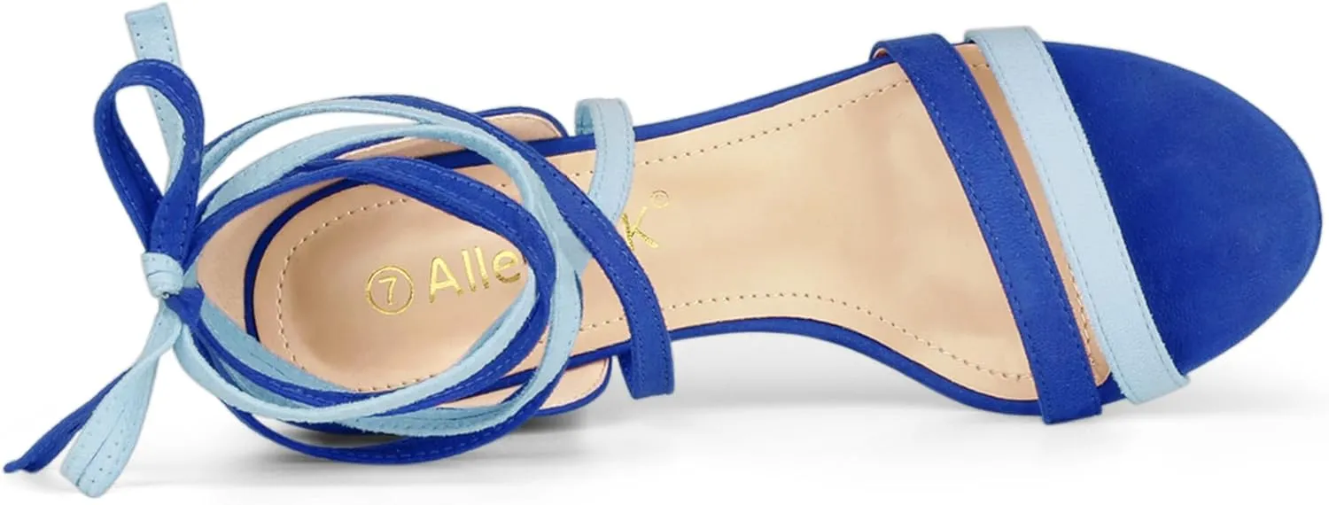Allegra K Women's Open Toe Color Block Heel Lace Up Sandals