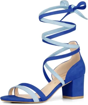 Allegra K Women's Open Toe Color Block Heel Lace Up Sandals