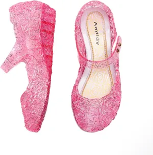 Amtidy Flats Mary Jane Dance Party Cosplay Shoes, Snow Queen Princess Birthday Sandals for Little Girls, Toddler