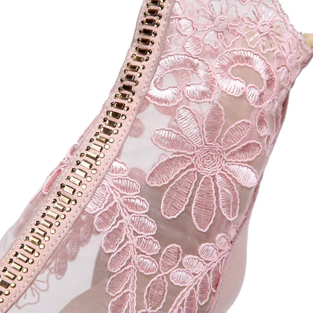 ANUFER Women Breathable Lace Peep Toe/Closed Toe Block Kitten Heel Summer Sandal Booties Dress Pumps Shoes