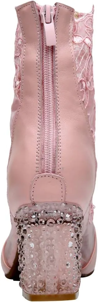 ANUFER Women Breathable Lace Peep Toe/Closed Toe Block Kitten Heel Summer Sandal Booties Dress Pumps Shoes