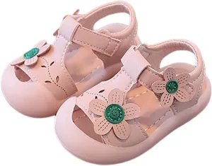 Baby Girls Cute Flowers Sandals Closed Toe Toddler Walking Shoes Strap Soft Rubber Sole Non Slip Summer Outdoor