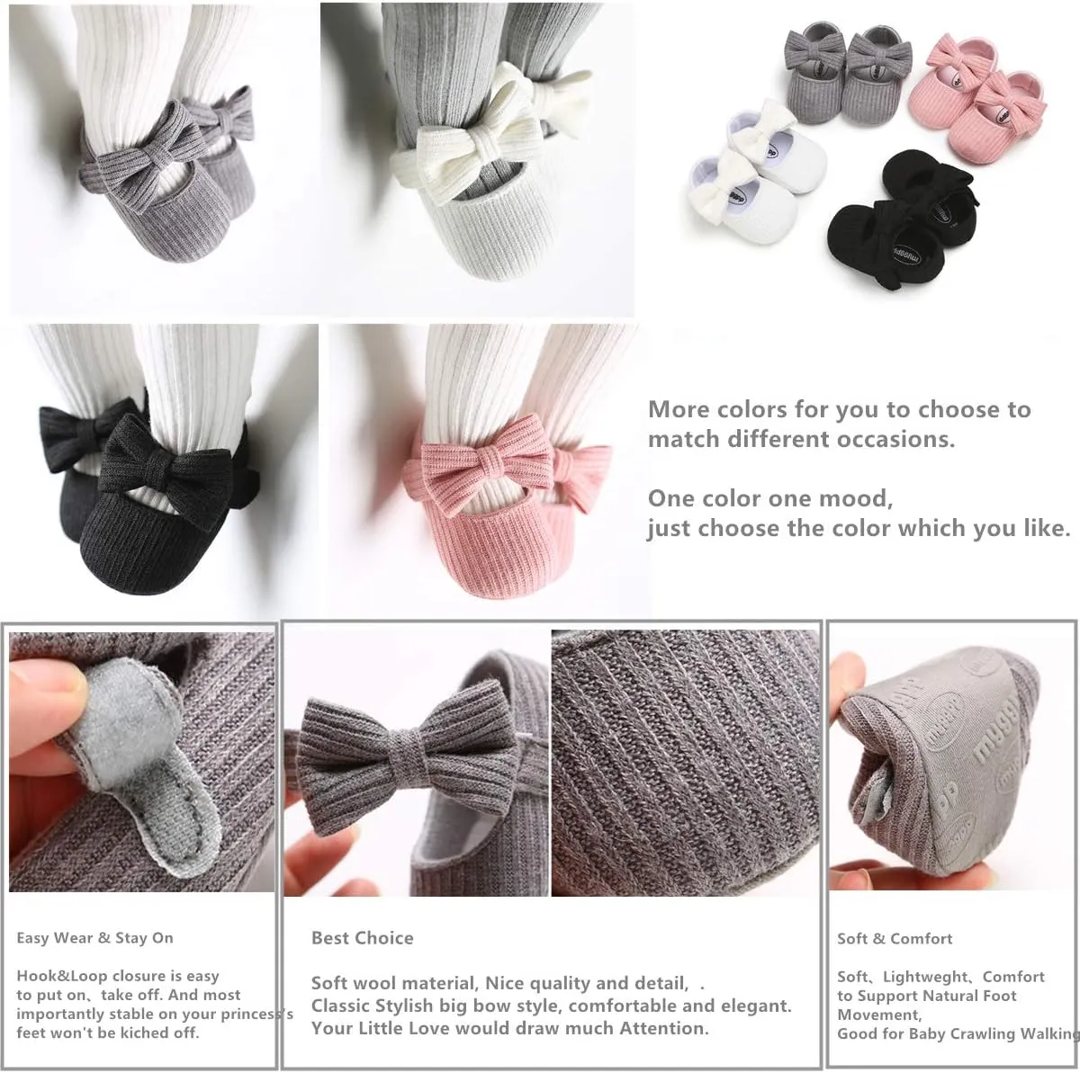 Baby Girls Mary Jane Flats with Bowknot Flowers Princess Wedding Dress Ballet Shoes Non-Slip Toddler First Walkers Newborn Crib Shoes