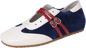 Ballet Sneakers for Woman Leather Buckle Color Block Wide Box Square Toe Trendy Ballerina Flats Fancy Retro Ballet Shoes 2025 Spring Summer Comfortable Soft Casual Daily Walking Footwear