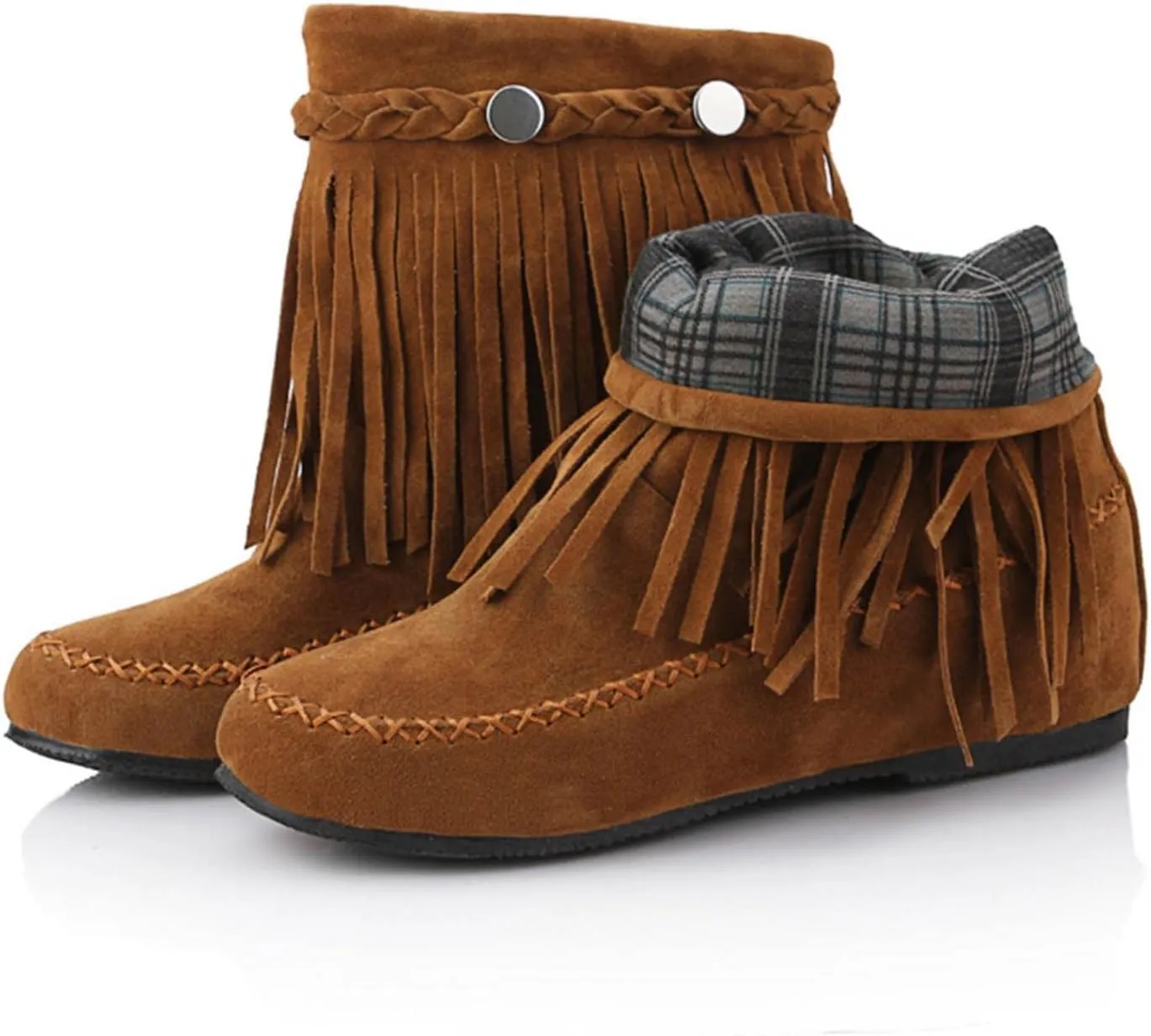 Bcshyie Tassel Ankle Boots for Women Round Toe Flat Heel Suede Fringed Snow Boots Warm Winter Boots Party Booties