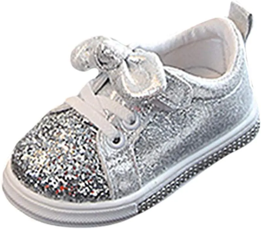 Boys Bowknot Style Running Shoes Baby Girls Sequins Bling Crystal Sport Hook&Loop Casual Shoes