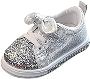 Boys Bowknot Style Running Shoes Baby Girls Sequins Bling Crystal Sport Hook&Loop Casual Shoes
