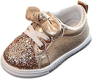 Boys Bowknot Style Running Shoes Baby Girls Sequins Bling Crystal Sport Hook&Loop Casual Shoes