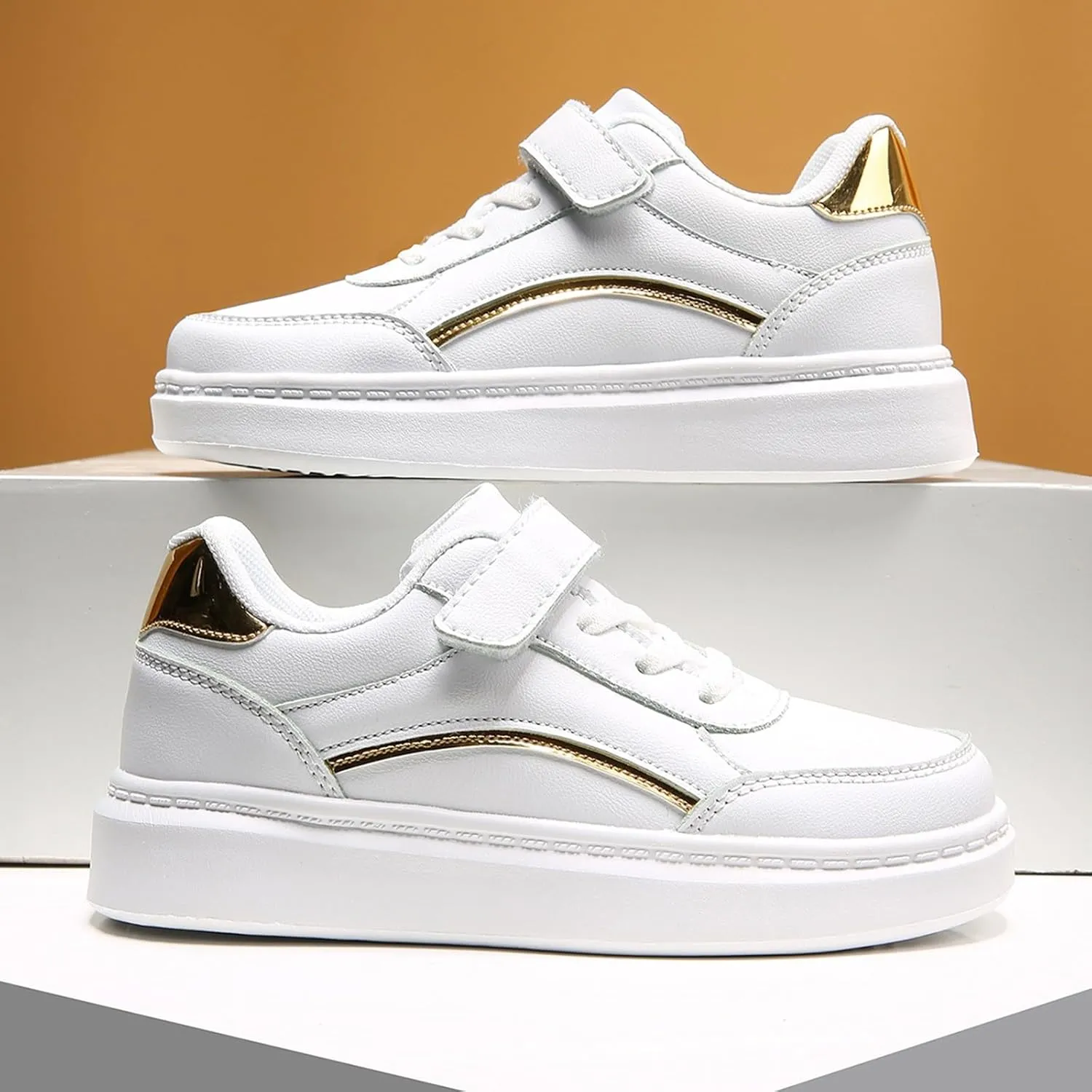 Boys Girls Antiskid Tennis Sneakers Lightweight Outdoor Casual Shoes Kids Leather Platform Walking Running Shoes