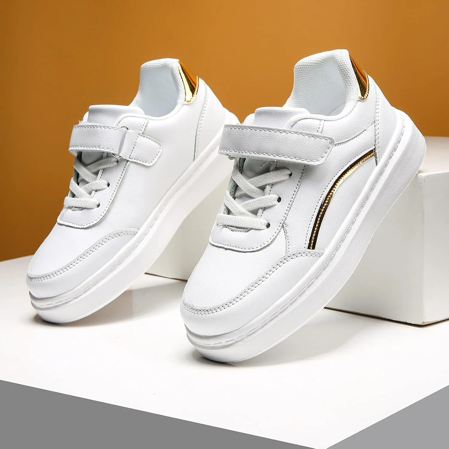 Boys Girls Antiskid Tennis Sneakers Lightweight Outdoor Casual Shoes Kids Leather Platform Walking Running Shoes