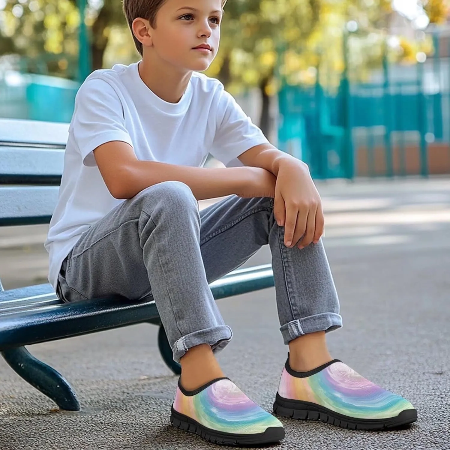 Boys Girls Slip On Flats Sneakers,Children's Low-Top Elastic Skateboard Shoes Lightweight Casual Outdoor Sneakers