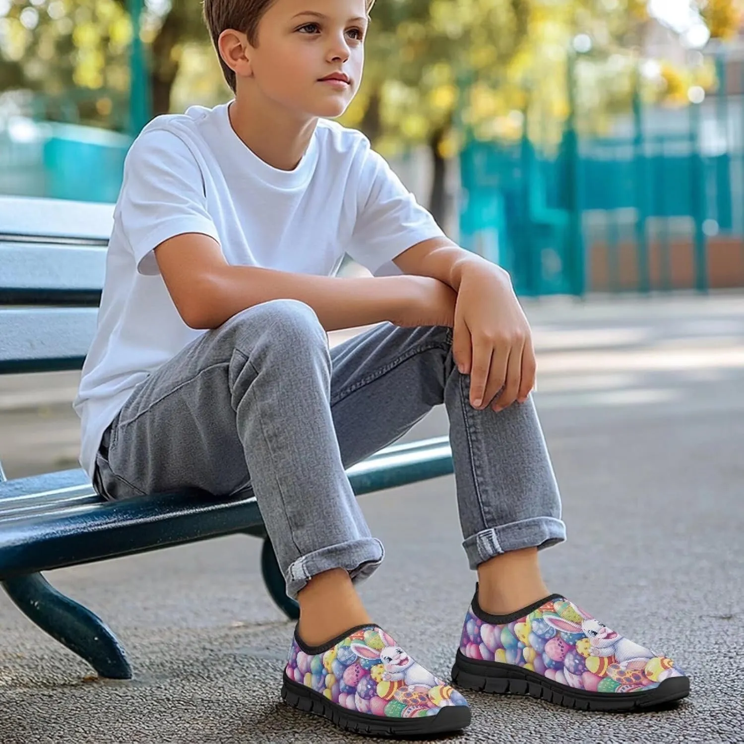 Boys Girls Slip On Flats Sneakers,Children's Low-Top Elastic Skateboard Shoes Lightweight Casual Outdoor Sneakers