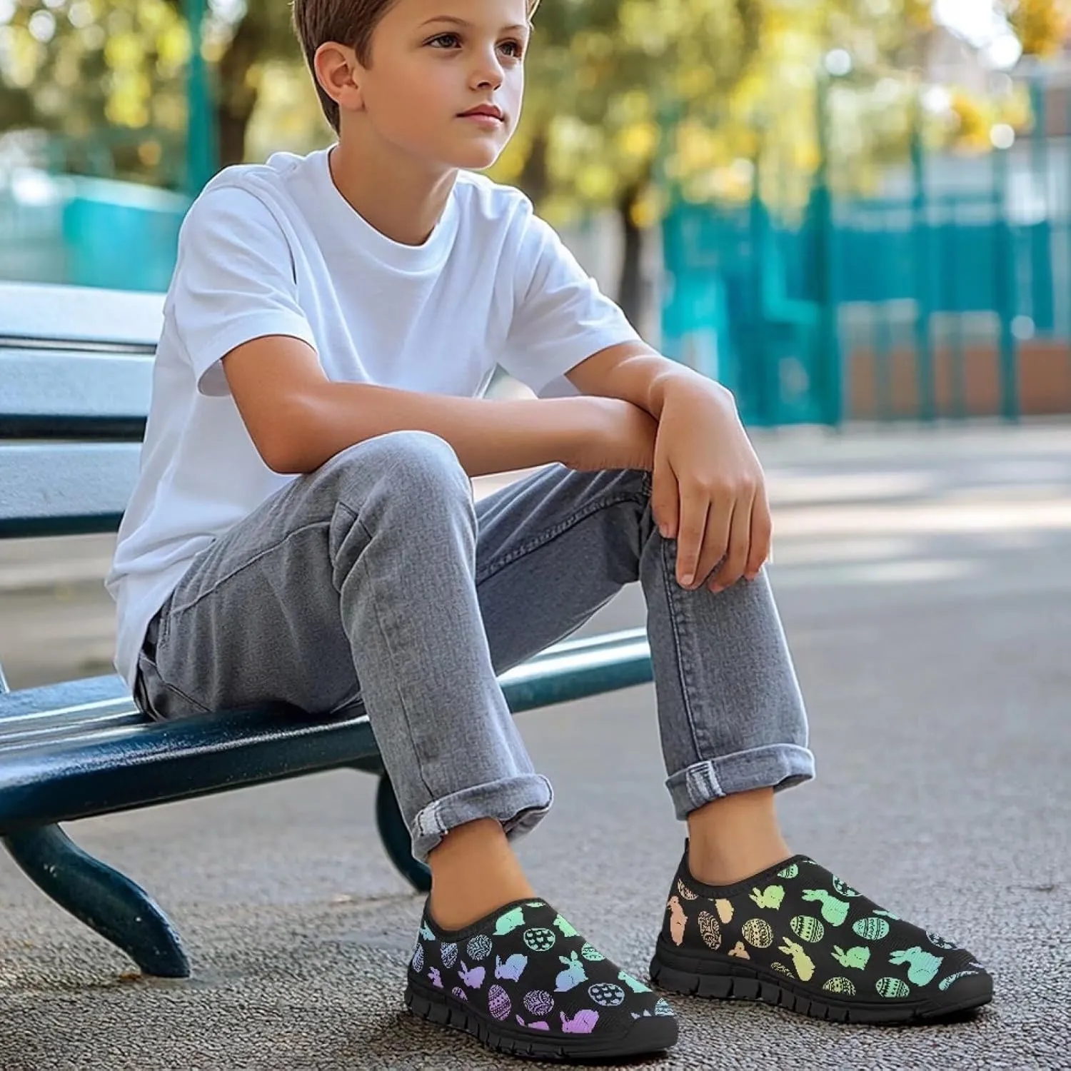 Boys Girls Slip On Flats Sneakers,Children's Low-Top Elastic Skateboard Shoes Lightweight Casual Outdoor Sneakers