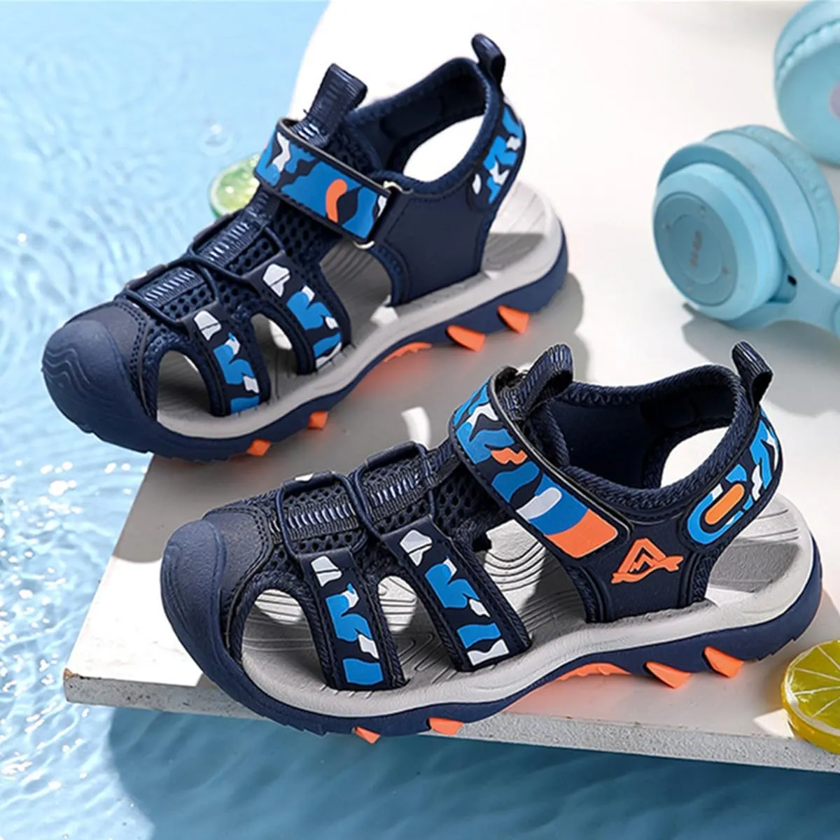 Boys Girls Sport Sandals Breathable Lightweight Outdoor Play Casual Closed Toe Hook and Loop Beach Shoes