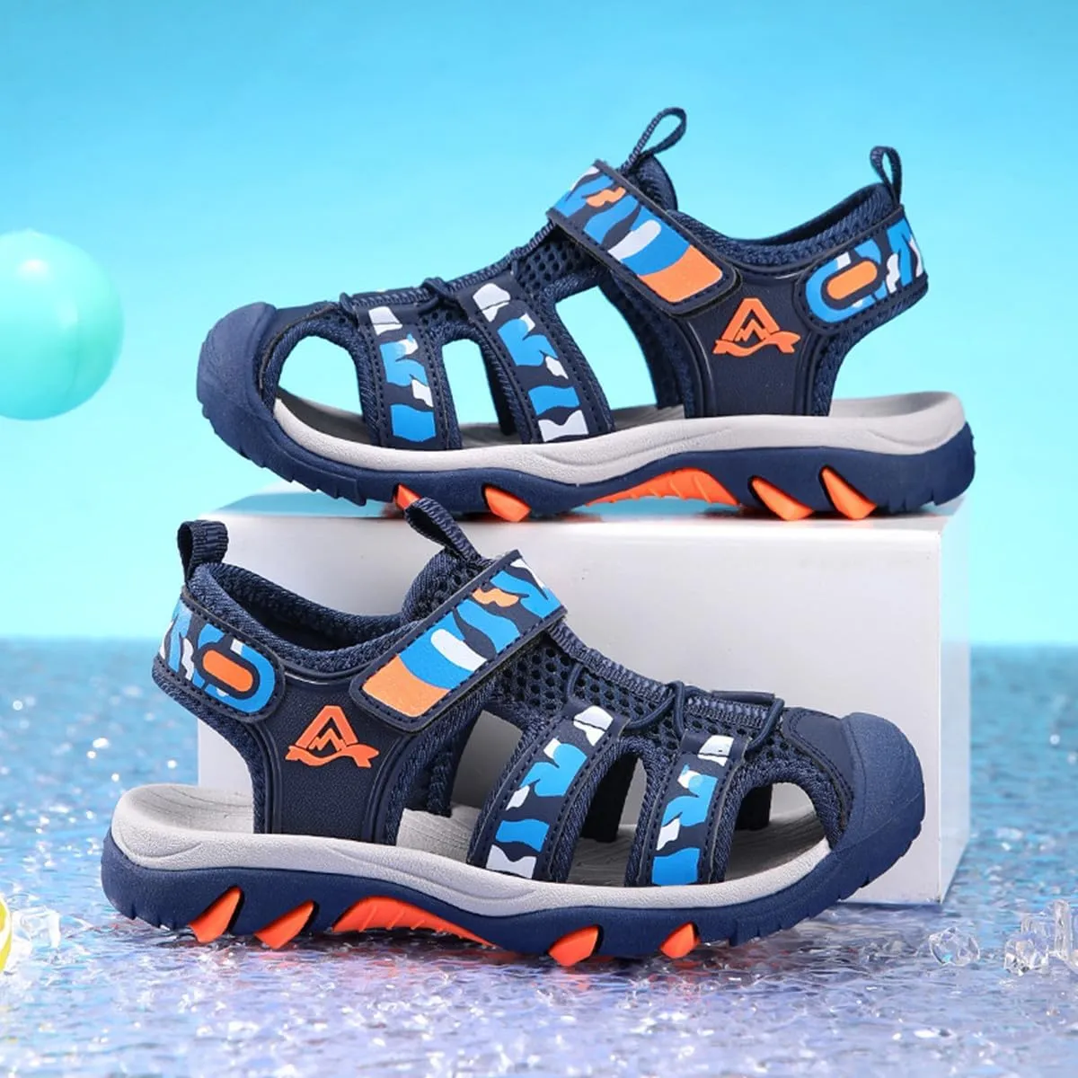 Boys Girls Sport Sandals Breathable Lightweight Outdoor Play Casual Closed Toe Hook and Loop Beach Shoes