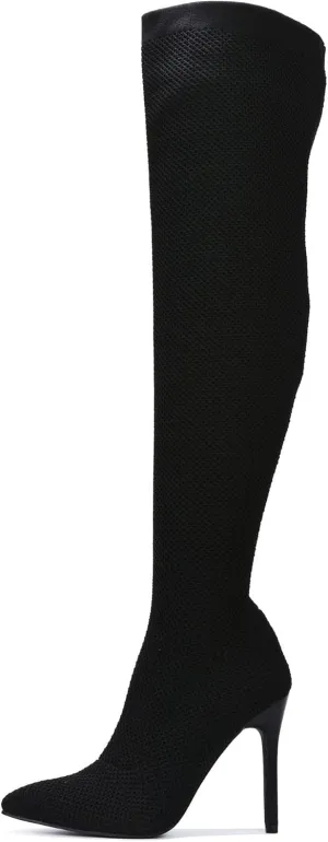 Cape Robbin Geina Over The Knee Boots with Stiletto Heels, Pointed Toe Sock Boots for Women