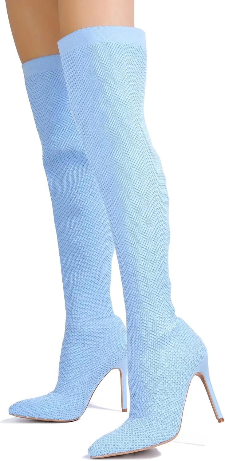 Cape Robbin Geina Over The Knee Boots with Stiletto Heels, Pointed Toe Sock Boots for Women