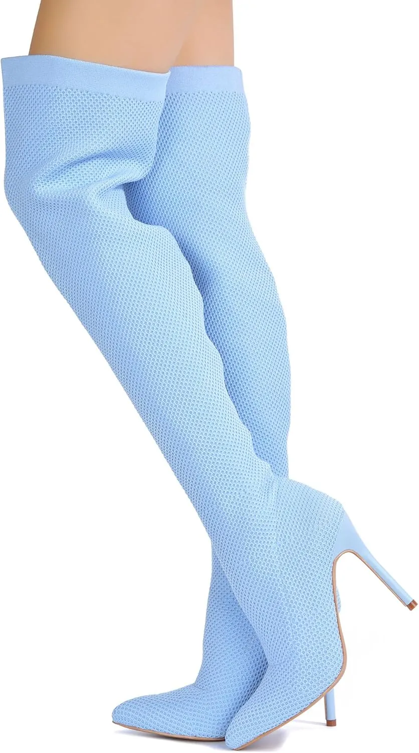 Cape Robbin Geina Over The Knee Boots with Stiletto Heels, Pointed Toe Sock Boots for Women
