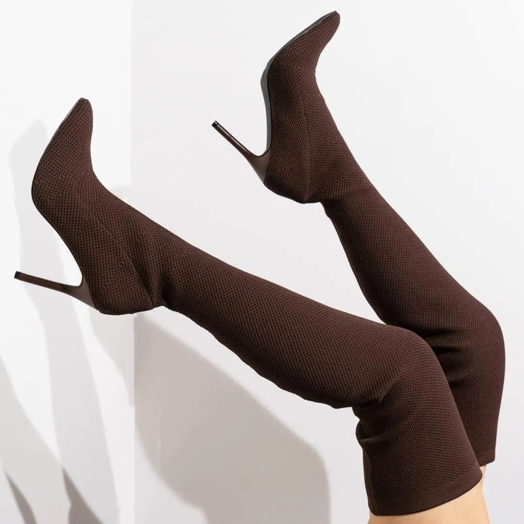 Cape Robbin Geina Over The Knee Boots with Stiletto Heels, Pointed Toe Sock Boots for Women
