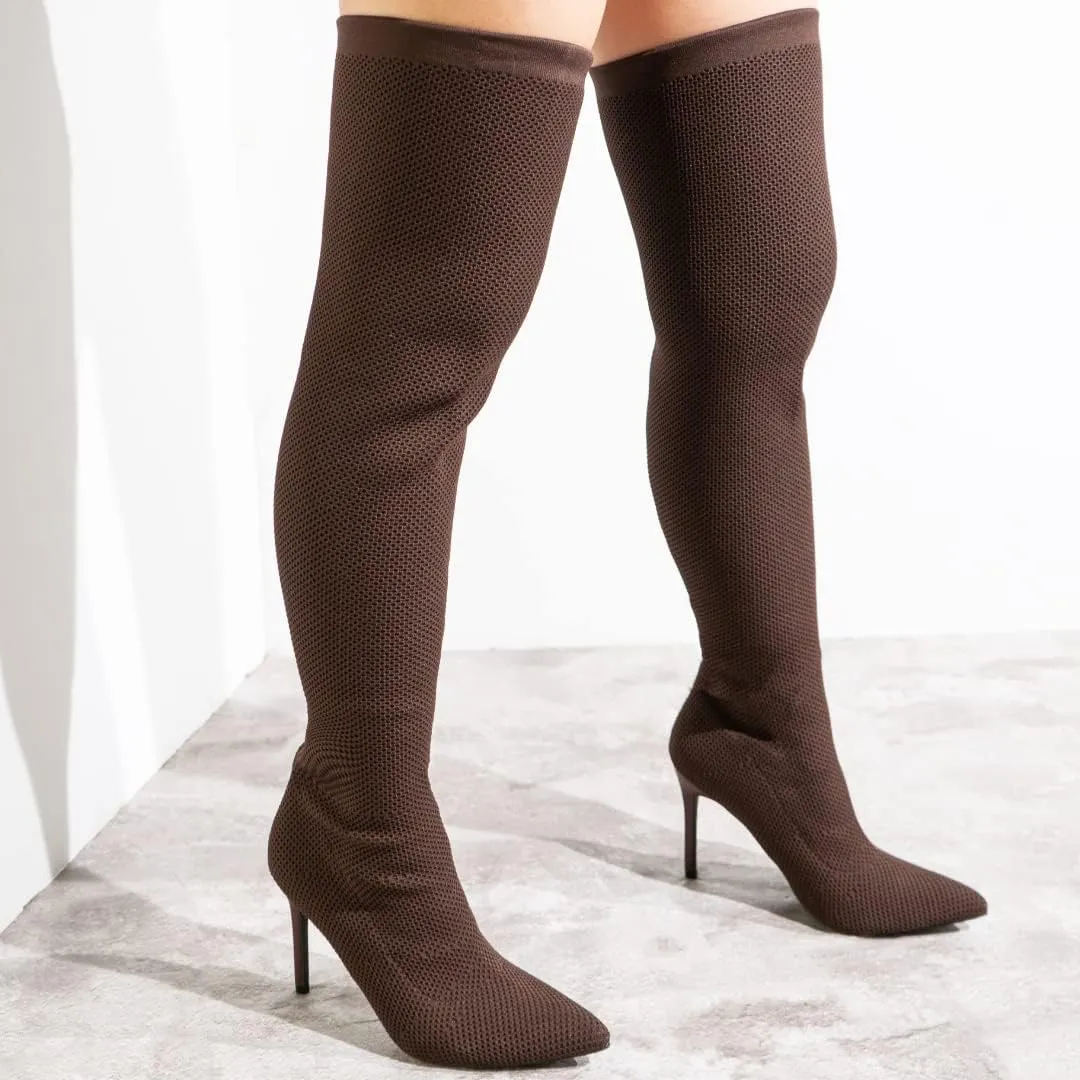 Cape Robbin Geina Over The Knee Boots with Stiletto Heels, Pointed Toe Sock Boots for Women