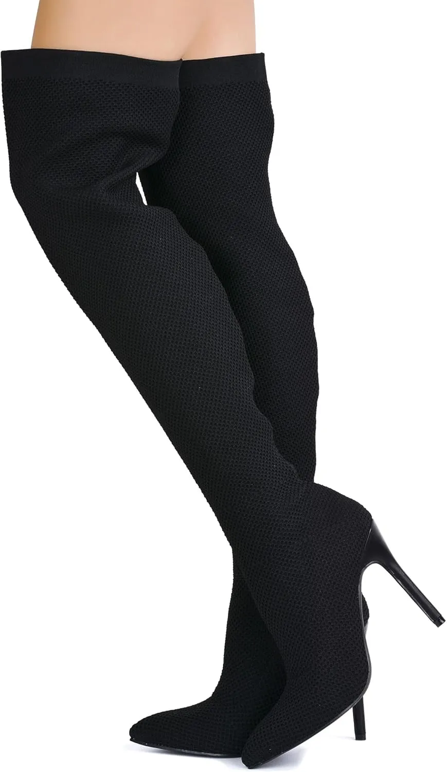 Cape Robbin Geina Over The Knee Boots with Stiletto Heels, Pointed Toe Sock Boots for Women