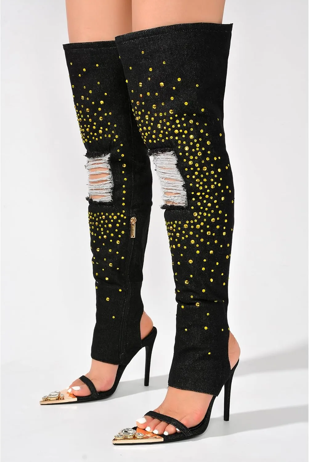 Cape Robbin Women Thigh High Over The Knee Boots Peep Toe Stiletto Heel Fashion Dress Boots