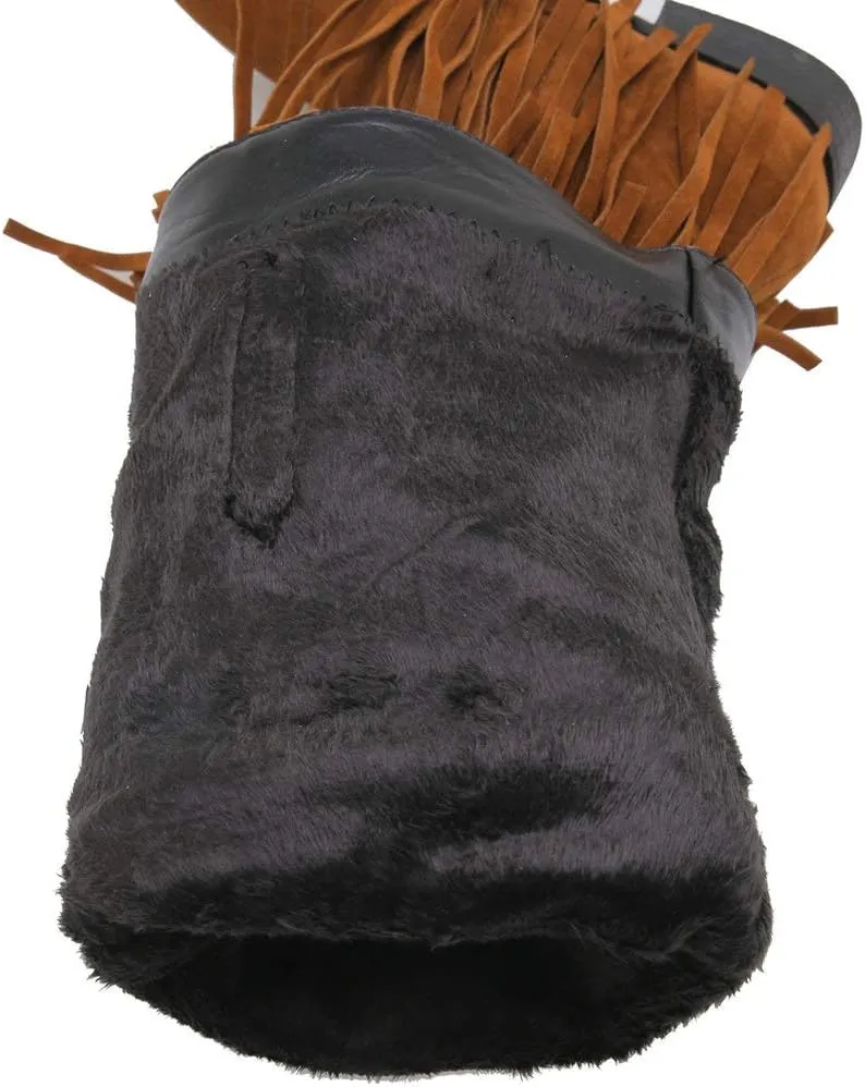 Caradise Womens Faux Suede 2 Layer Fringe Thigh High Low Heel Over The Knee Boots