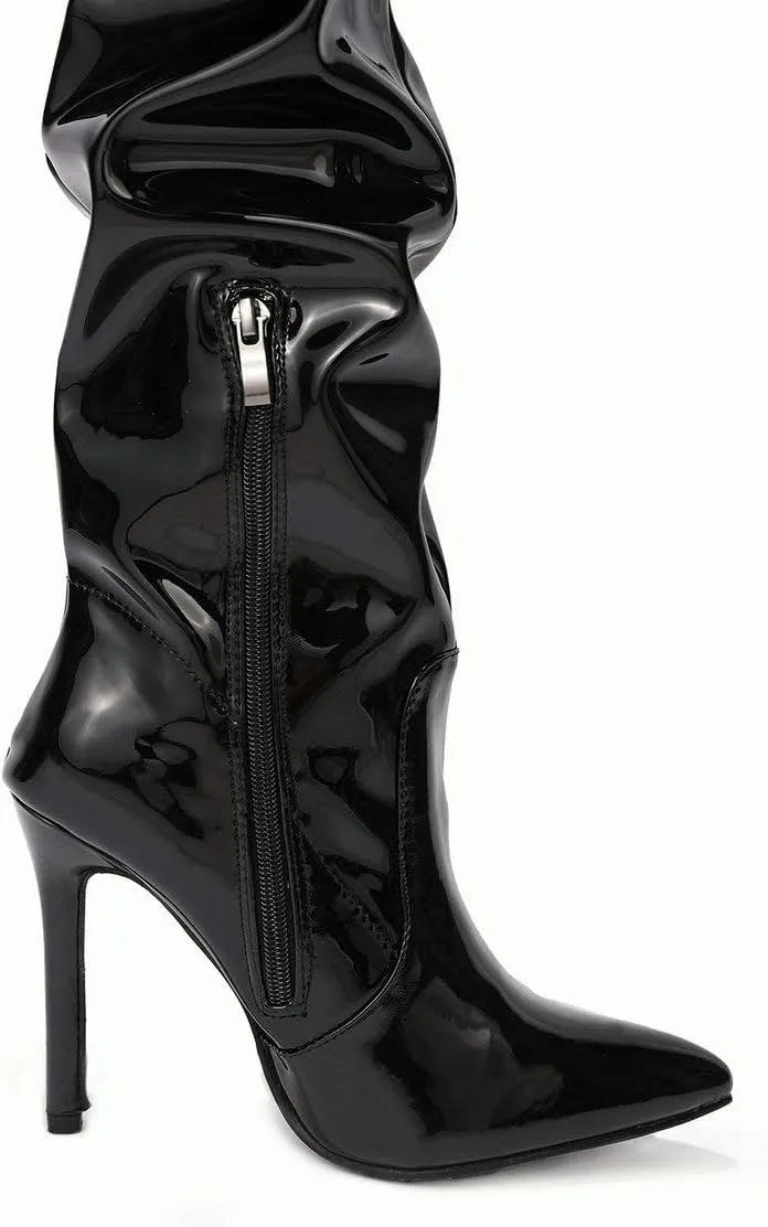 Caradise Womens Patent Thigh High Stiletto High Heel Slouchy Over The Knee Boots