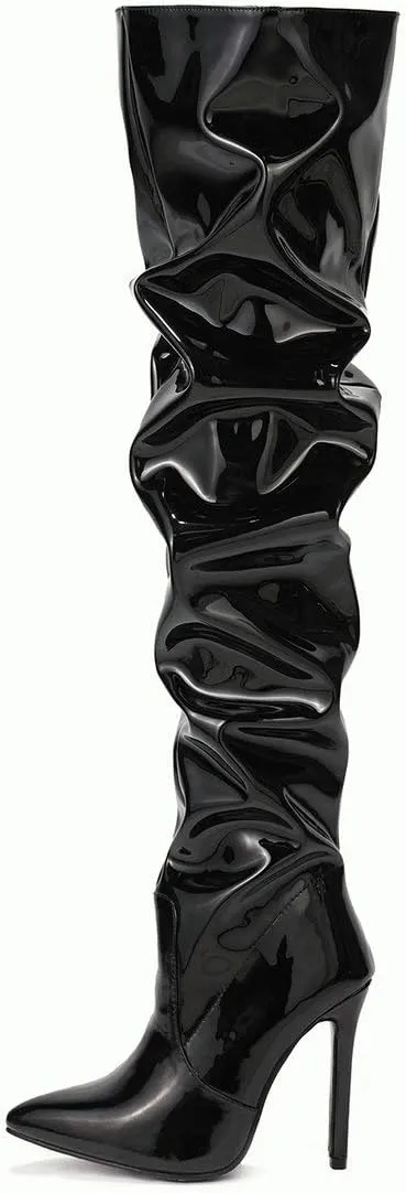 Caradise Womens Patent Thigh High Stiletto High Heel Slouchy Over The Knee Boots