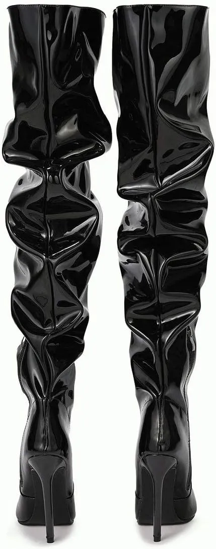 Caradise Womens Patent Thigh High Stiletto High Heel Slouchy Over The Knee Boots
