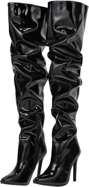 Caradise Womens Patent Thigh High Stiletto High Heel Slouchy Over The Knee Boots