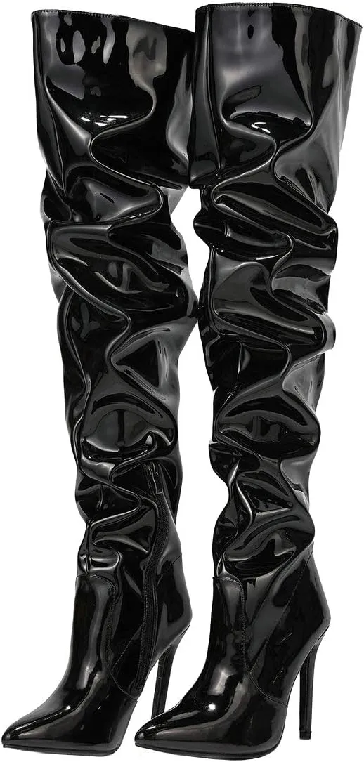 Caradise Womens Patent Thigh High Stiletto High Heel Slouchy Over The Knee Boots