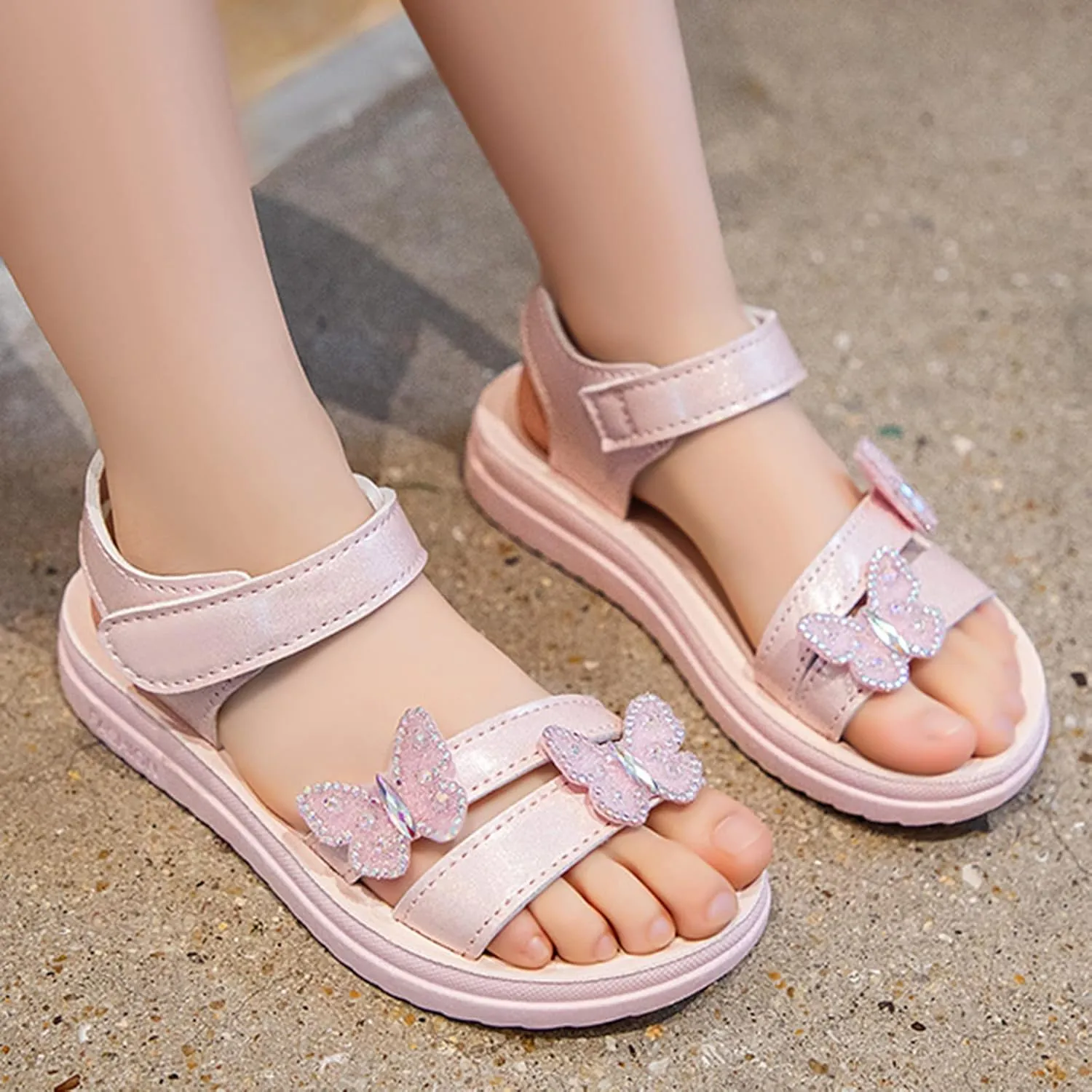 Children Crystal Butterfly Sandals Summer Baby Princess Lightweight Soft Open Toe Rhinestone Wedding Party Shoes