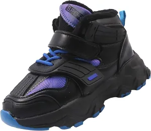 Childrens Chunky Sole Sneaker Fuzzy Lined Hook and Loops Fashion Non Slip Running Shoes Outdoor Boys Kids Warm Comfy