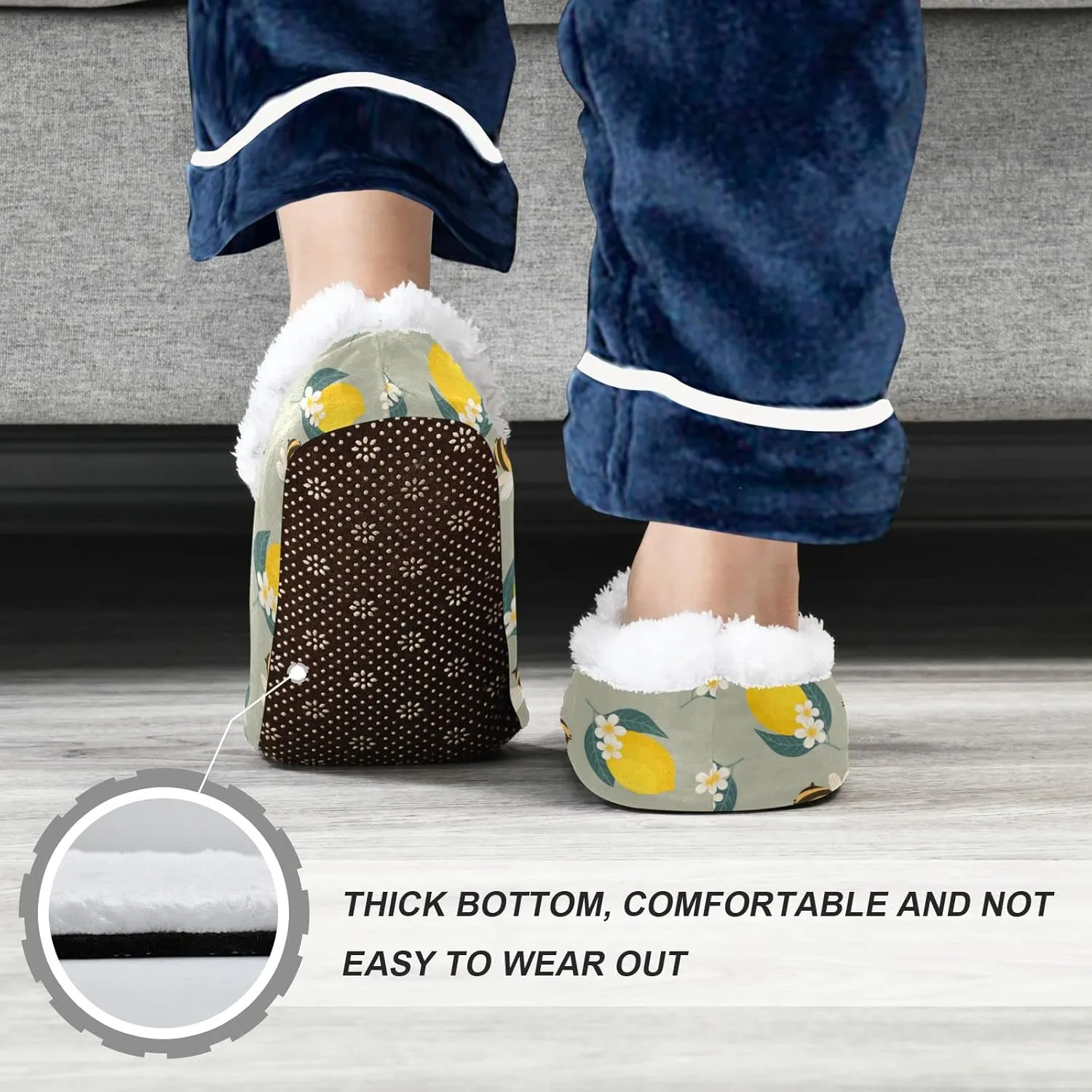 Cute Funny Busy Bees and Lemons Slippers for Kids Toddler Home House Fuzzy Slipper Indoor Soft Plush Fleece Non Slip Casual Shoes for Girls Boys, XS