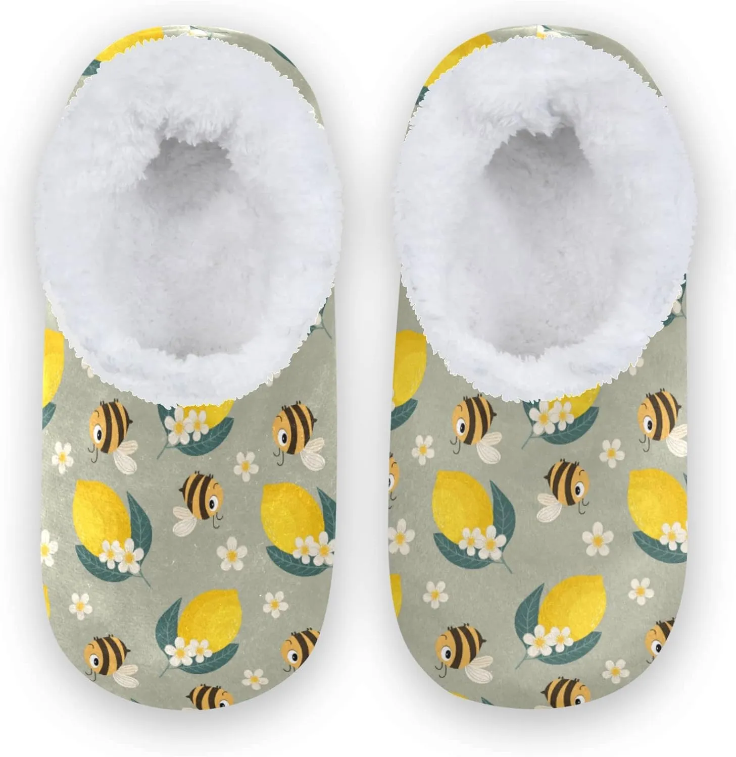 Cute Funny Busy Bees and Lemons Slippers for Kids Toddler Home House Fuzzy Slipper Indoor Soft Plush Fleece Non Slip Casual Shoes for Girls Boys, XS