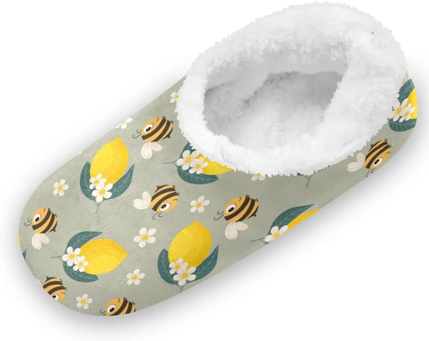 Cute Funny Busy Bees and Lemons Slippers for Kids Toddler Home House Fuzzy Slipper Indoor Soft Plush Fleece Non Slip Casual Shoes for Girls Boys, XS