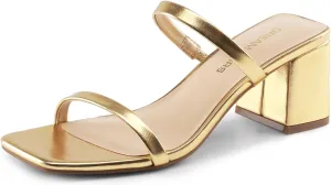 DREAM PAIRS Sandal Heels for Women Low Square Open Toe Block Chunky Heels Slip On Slides Mules for Party Homecoming Daily