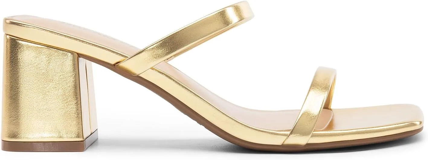 DREAM PAIRS Sandal Heels for Women Low Square Open Toe Block Chunky Heels Slip On Slides Mules for Party Homecoming Daily