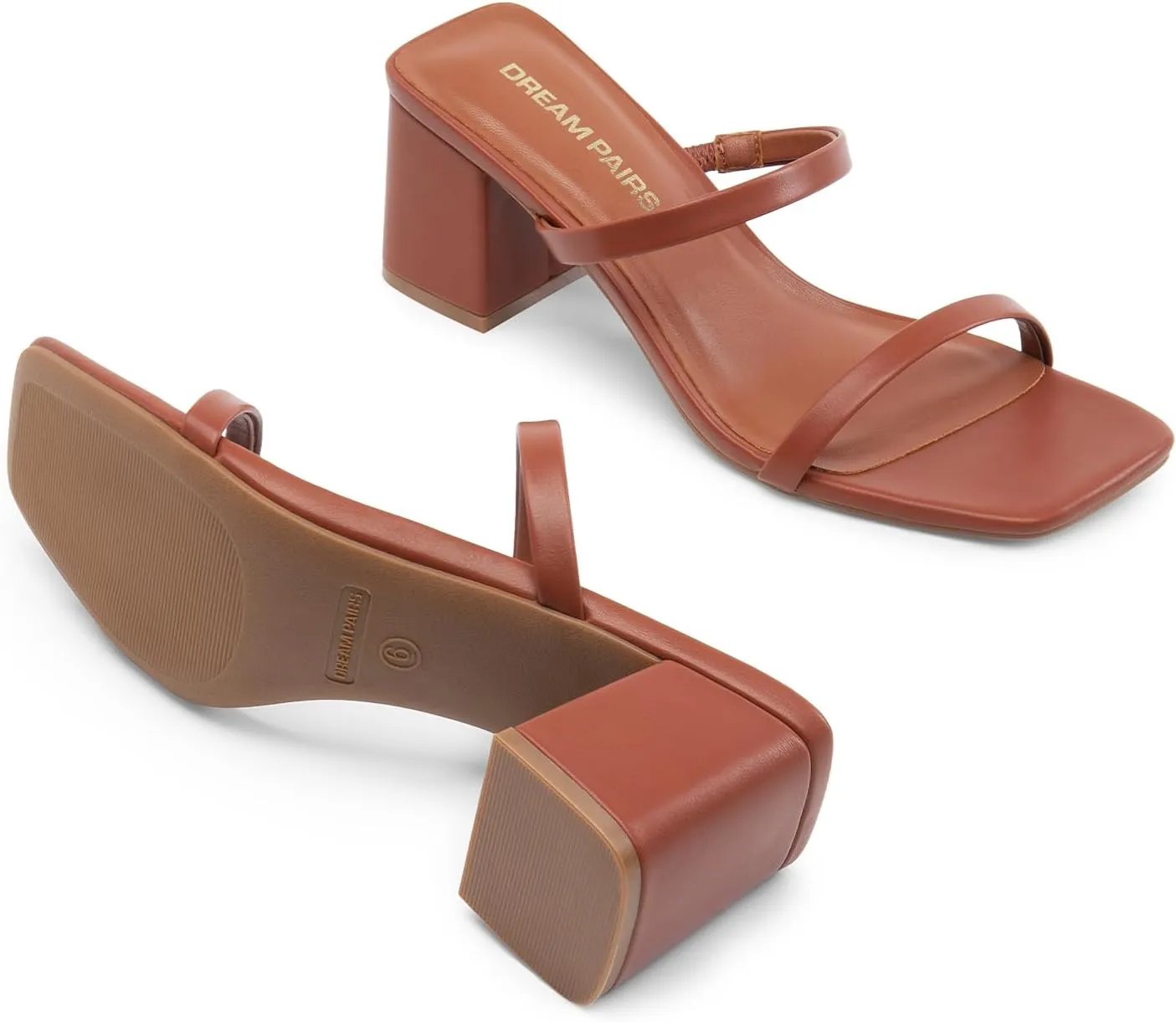DREAM PAIRS Sandal Heels for Women Low Square Open Toe Block Chunky Heels Slip On Slides Mules for Party Homecoming Daily