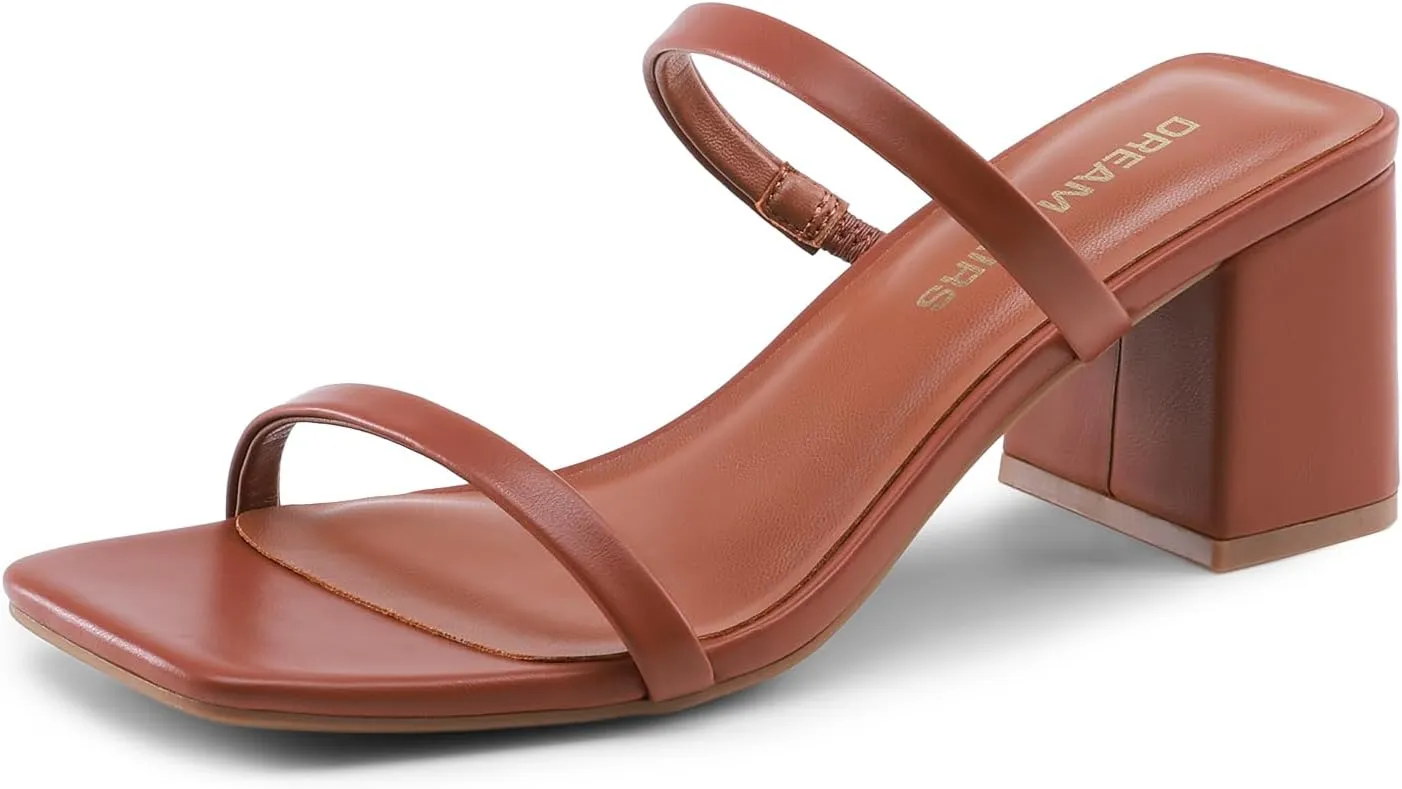 DREAM PAIRS Sandal Heels for Women Low Square Open Toe Block Chunky Heels Slip On Slides Mules for Party Homecoming Daily