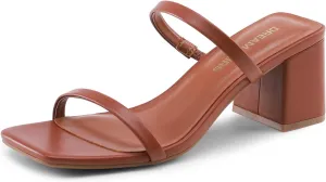 DREAM PAIRS Sandal Heels for Women Low Square Open Toe Block Chunky Heels Slip On Slides Mules for Party Homecoming Daily