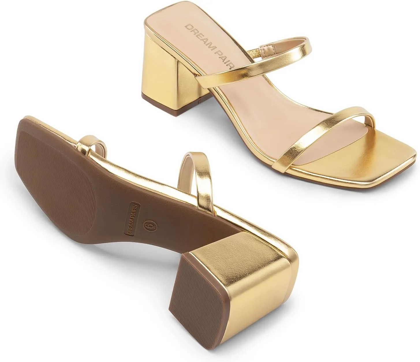DREAM PAIRS Sandal Heels for Women Low Square Open Toe Block Chunky Heels Slip On Slides Mules for Party Homecoming Daily