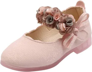 EnJoCho Flower Girls Dress Crystal Shoes Wedding Party Heel Princess Shoes Casual Flats for Kid Toddler 1-11Years Old (Pink-04#wer, 2-2.5Years)