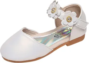 EnJoCho Flower Girls Dress Crystal Shoes Wedding Party Heel Princess Shoes Casual Flats for Kid Toddler 1-11Years Old (White#sdf, 2 Years)