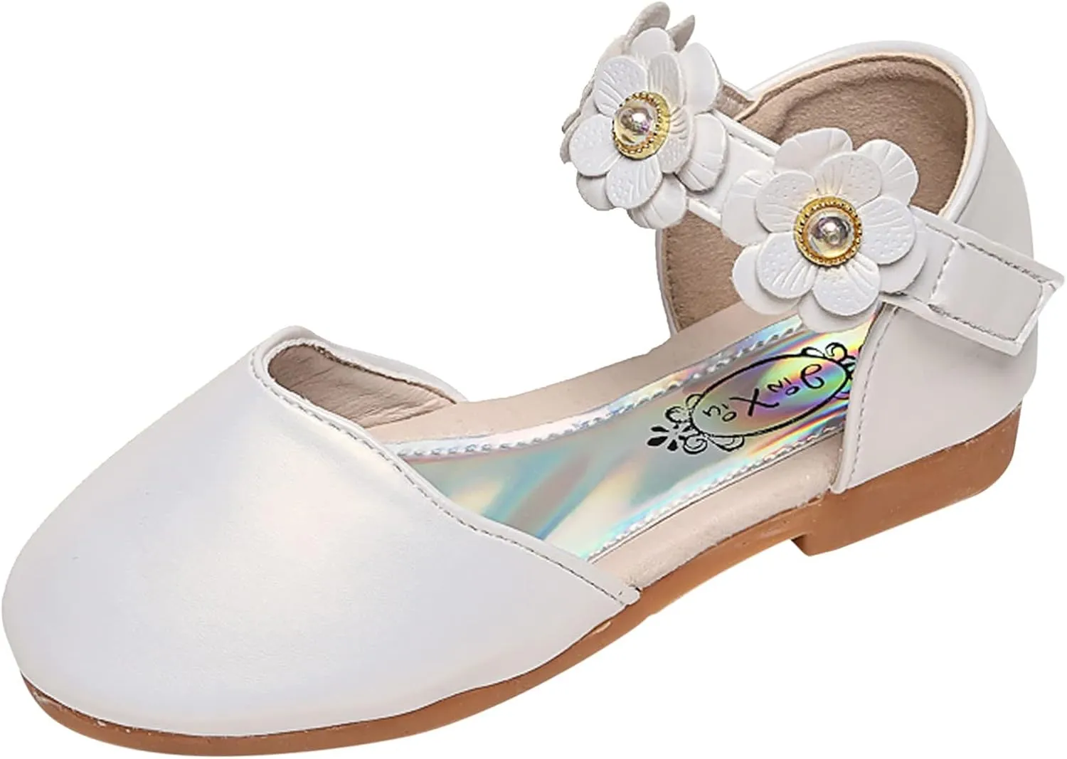 EnJoCho Flower Girls Dress Crystal Shoes Wedding Party Heel Princess Shoes Casual Flats for Kid Toddler 1-11Years Old (White#sdf, 2 Years)