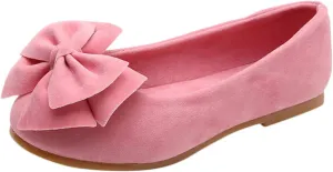 EnJoCho Toddler Little Girl Flock Mary Jane Dress Shoes Ballet Flats for Girl Party School Shoes Bowknot Princess Shoes 7-12Y (Pink-06#, 9-9.5Years)